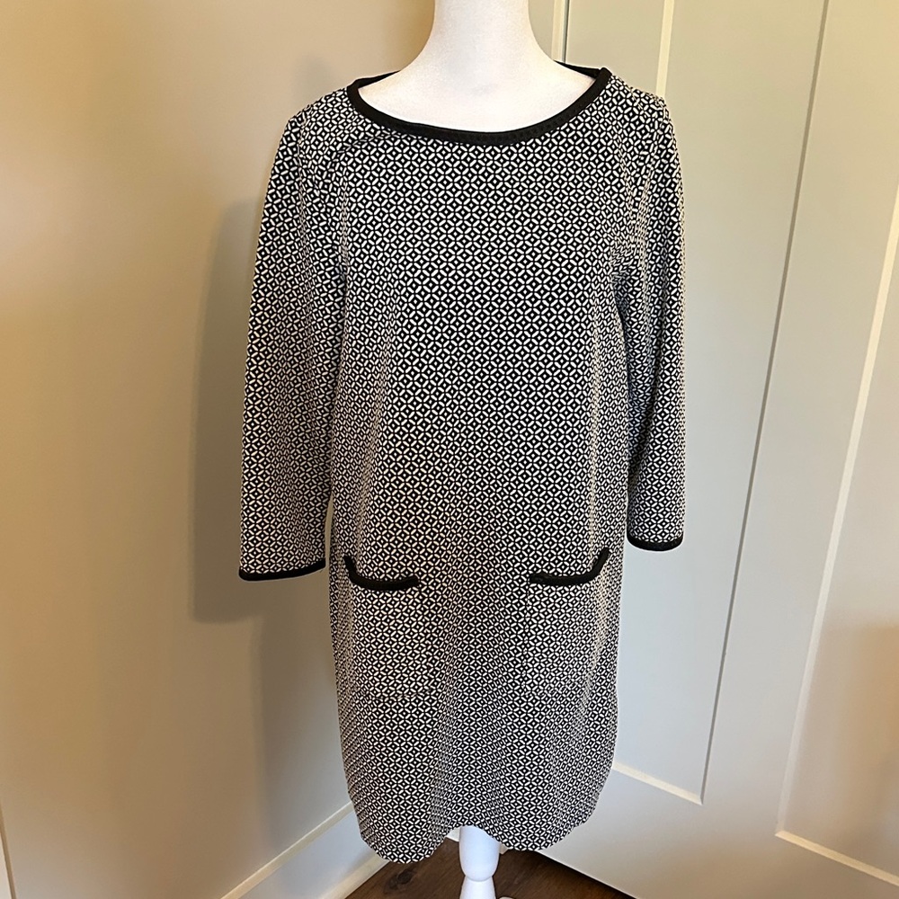 Max Studio Womens Black White Diamond Print Long Sleeve Dress Size M Chic